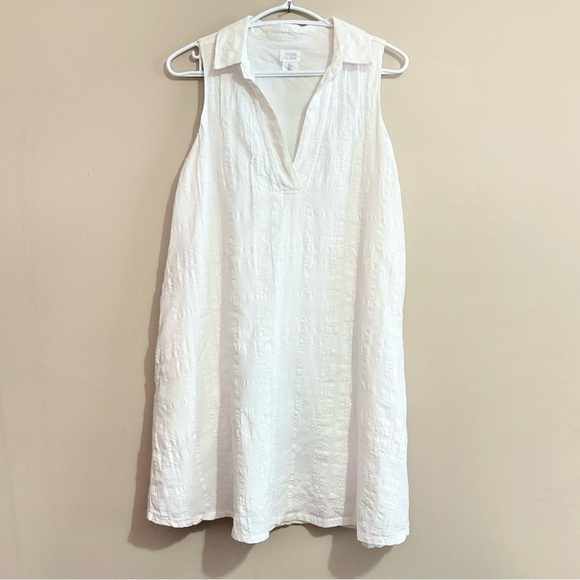 Sigrid Olsen White 50% Linen 50% Cotton Seersucker Collar Shirt Dress - Picture 1 of 11